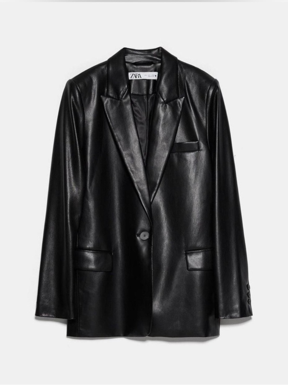 NWT ZARA Black Faux Leather Single-Button Blazer